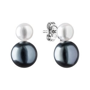 Stříbrné náušnice Noelle s černou a bílou přírodní perlou
