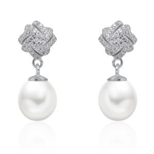 Stříbrné luxusní náušnice Victorina s bílou přírodní perlou a zirkony