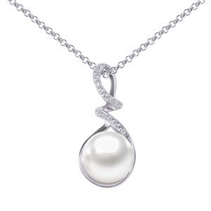 Stříbrný řetízek Lena s přívěskem s bílou perlou a Brilliance Zirconia