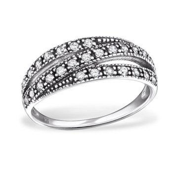 OLIVIE Stříbrný prsten tři linie se zirkony 0688 Velikost prstenů: 6 (EU: 51-53) Ag 925; ≤1,9 g.