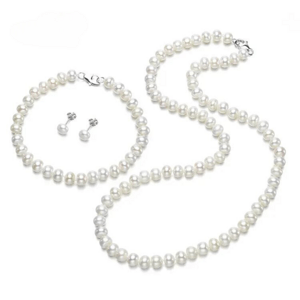 OLIVIE Sada pravých bílých perel BUTTON AAA 8193 Ag 925; ≤38 g.