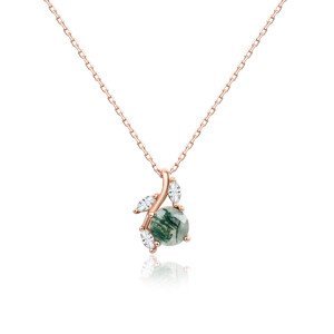 OLIVIE Stříbrný náhrdelník MECHOVÝ ACHÁT ROSE 8414 Ag 925; ≤2,2 g.