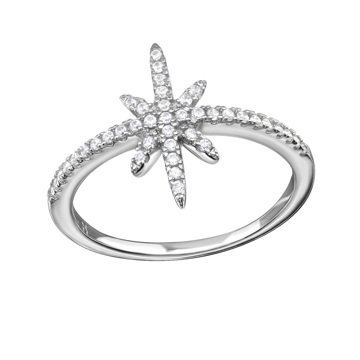 OLIVIE Stříbrný prsten HVĚZDA s kubickými zirkony 1027 Velikost prstenů: 8 (EU: 57 - 58) Ag 925; ≤2,10 g.