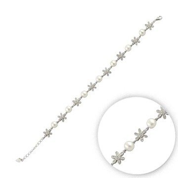 OLIVIE Květinový stříbrný náramek s perlami 3133 Ag 925; ≤15,45 g.