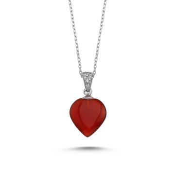 OLIVIE Stříbrný náhrdelník Agáta SRDCE RED 3151 Ag 925; ≤2,25 g.