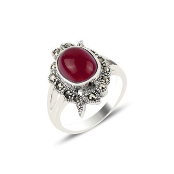 OLIVIE Prsten z červeného achátu a markazitu 4283 Velikost prstenů: 7 (EU: 54-56) Ag 925; ≤6,3 g.