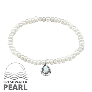 OLIVIE Stříbrný náramek se sladkovodními perlami a opálem 4519 Ag 925; ≤0,65 g.