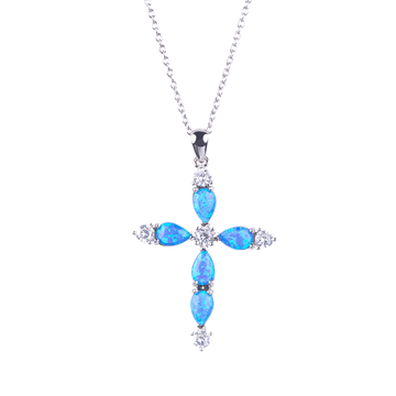 OLIVIE Stříbrný náhrdelník OPÁLOVÝ KŘÍŽ 5664 Ag 925; ≤2,9 g.