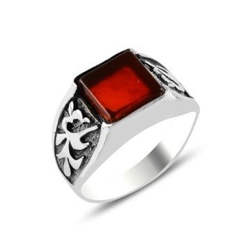 OLIVIE Pánský stříbrný prsten ČERVENÝ ACHÁT 5700 Velikost prstenů: 11 (EU: 65-67) Ag 925; ≤6,6 g.