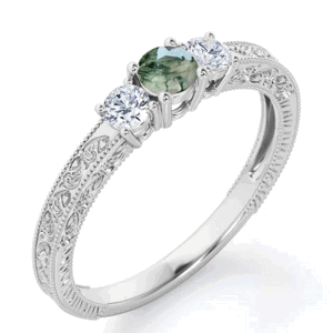 OLIVIE Stříbrný prsten MECHOVÝ ACHÁT 7624 Velikost prstenů: 9 (EU: 59-61) Ag 925; ≤2,5 g.