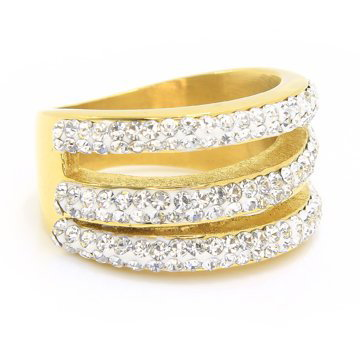 BRUNO Prsten z chirurgické oceli GOLD s krystalky S1883 - velikost 8