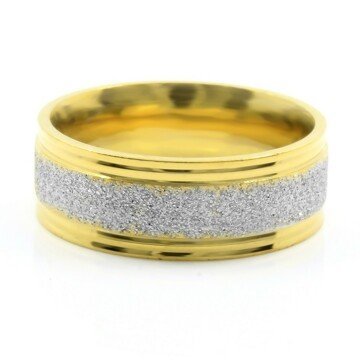 BRUNO Prsten z pískované chirurgické oceli GOLD/SILVER S2750 - velikost 10