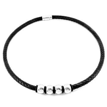 BRUNO Černý kožený náhrdelník BEADS S3667