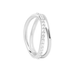PDPAOLA Půvabný stříbrný prsten se zirkony Twister Essentials AN02-844 48 mm