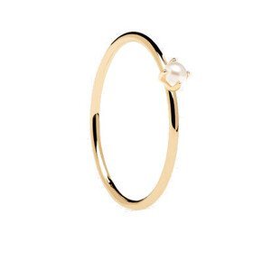 PDPAOLA Elegantní pozlacený prsten s perlou Solitary Pearl Essentials AN01-160 56 mm
