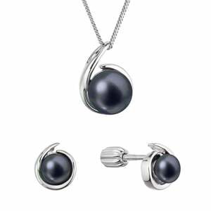 Evolution Group Sada stříbrných šperků s černými říčními perlami 29063.3B black (náušnice, řetízek, přívěsek)