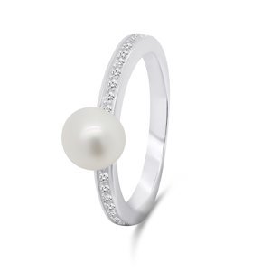 Brilio Silver Elegantní stříbrný prsten s pravou perlou RI055W 52 mm