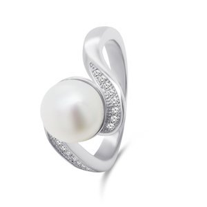 Brilio Silver Půvabný stříbrný prsten s pravou perlou RI061W 52 mm