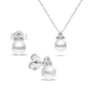 Brilio Silver Nadčasová sada šperků s pravými perlami SET228W (náušnice, náhrdelník)
