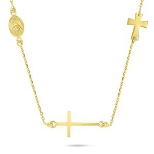 Brilio Silver Slušivý pozlacený náhrdelník s křížem NCL108Y