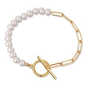 JwL Luxury Pearls Trendy pozlacený náramek s pravými říčními perlami JL0789