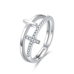 MOISS Luxusní dvojitý stříbrný prsten s křížky R00020 60 mm
