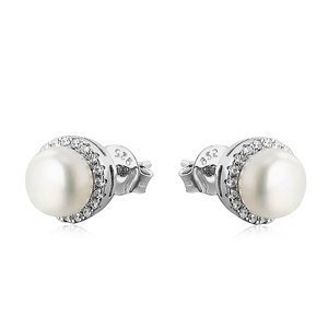 MOISS Elegantní stříbrné náušnice s perlami a zirkony EP000111