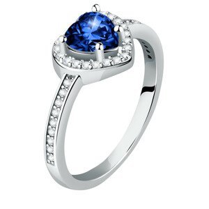 Morellato Třpytivý stříbrný prsten Srdce s modrým zirkonem Tesori SAVB150 56 mm