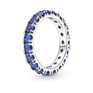 Pandora Třpytivý stříbrný prsten s modrými krystaly Eternity 190050C02 54 mm