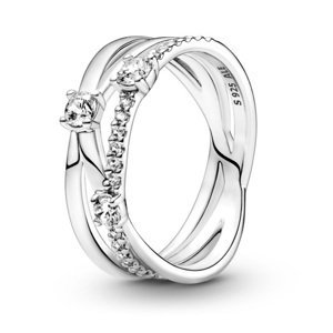 Pandora Stříbrný propletený prsten se zirkony Timeless 199400C01 52 mm