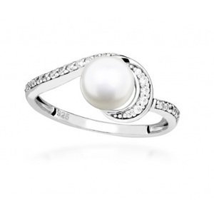 Silver Cat Stříbrný prsten s kubickými zirkony a pravou perlou SC496 58 mm