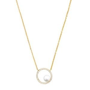 Silver Cat Slušivý pozlacený náhrdelník s kubickými zirkony a perlou SC501