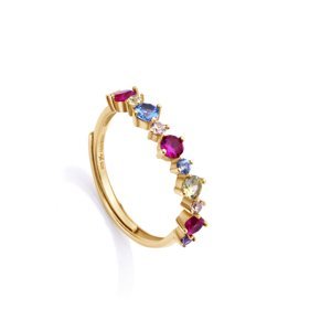 Viceroy Slušivý pozlacený prsten s barevnými zirkony 13098A01