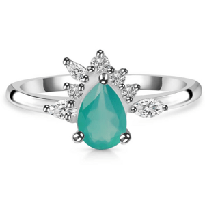 Klenoty Amber Luxusní stříbrný prsten se zeleným onyxem a topazy Bohyně Velikost: 52