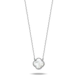 Klenoty Amber Stříbrný náhrdelník Čtyřlístek z perleti