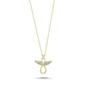 Klenoty Amber Stříbrný náhrdelník nekonečno s andělskými křídly pozlacený