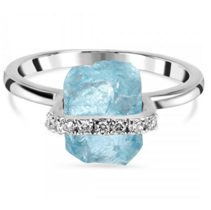 Klenoty Amber Luxusní stříbrný prsten akvamarín a topaz Natural Velikost: 64