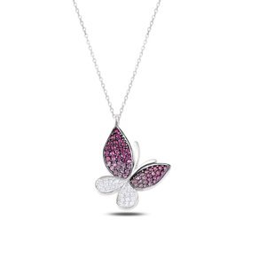 Klenoty Amber Stříbrný náhrdelník - motýl s barvenými zirkony