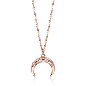 Klenoty Amber Stříbrný náhrdelník půlměsíc se zirkony - růžové zlacení
