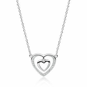 Klenoty Amber Stříbrný náhrdelník dvojité srdce se zirkony