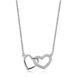 Klenoty Amber Luxusní stříbrný náhrdelník spojená srdce se zirkony