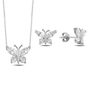 Klenoty Amber Stříbrná sada šperků motýl - náušnice, náhrdelník