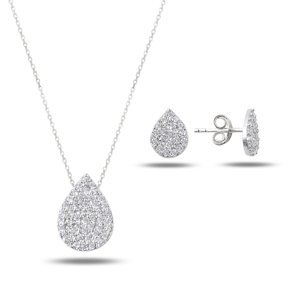 Klenoty Amber Stříbrná sada šperků kapka - náušnice, náhrdelník