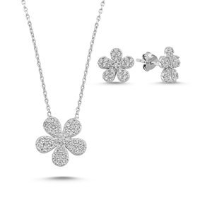 Klenoty Amber Stříbrná sada šperků květina ze zirkonů- náušnice, náhrdelník