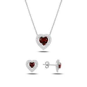 Klenoty Amber Stříbrná sada šperků srdce růžové - náušnice, náhrdelník