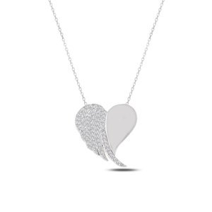 Klenoty Amber Stříbrný náhrdelník andělské srdce se zirkony