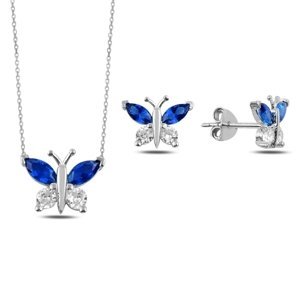 Klenoty Amber Stříbrná sada šperků motýl modrý - náušnice, náhrdelník