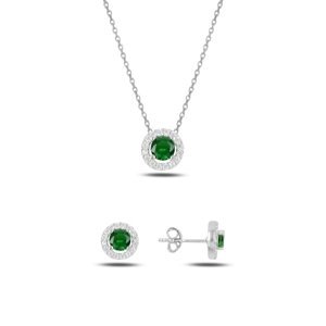 Klenoty Amber Stříbrná sada šperků třpytivá kolečka smaragdový kámen - náušnice, náhrdelník