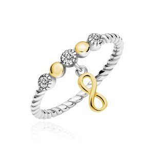 Klenoty Amber Stříbrný pletený prsten s pozlaceným nekonečnem a bílými zirkony Velikost: 52