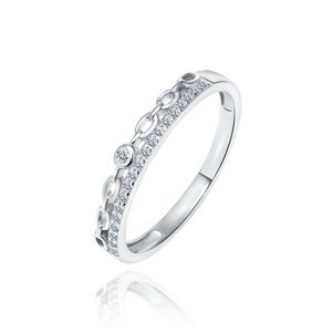 Klenoty Amber Stříbrný prsten s drobným řetízkem - zirkony Velikost: 15